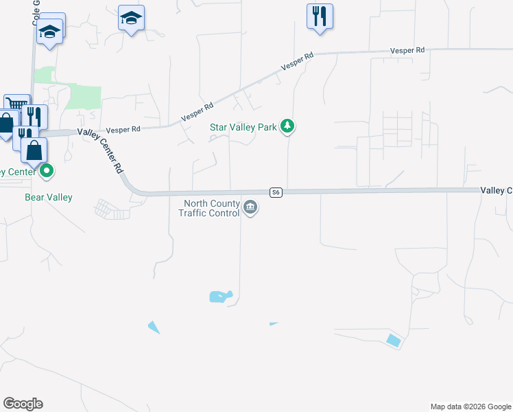 map of restaurants, bars, coffee shops, grocery stores, and more near 29807 Valley Center Road in Valley Center