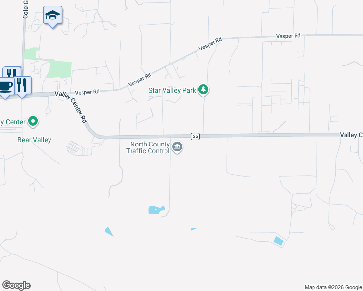 map of restaurants, bars, coffee shops, grocery stores, and more near 29807 Valley Center Road in Valley Center