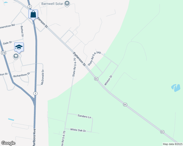 map of restaurants, bars, coffee shops, grocery stores, and more near 20 State Road S-6-340 in Barnwell