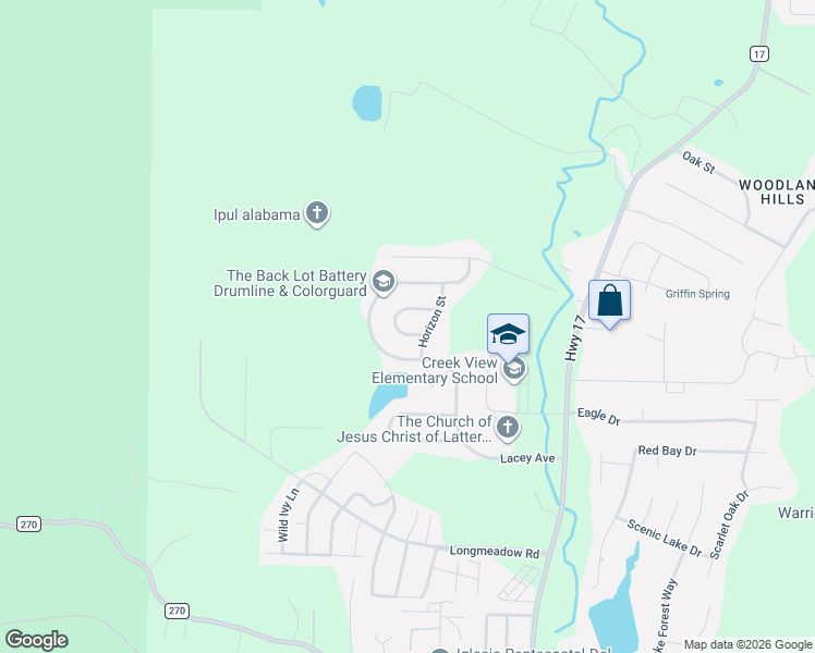 map of restaurants, bars, coffee shops, grocery stores, and more near 636 Round Road in Alabaster