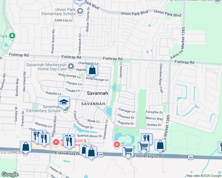 map of restaurants, bars, coffee shops, grocery stores, and more near 1241 Hayden Lane in Savannah