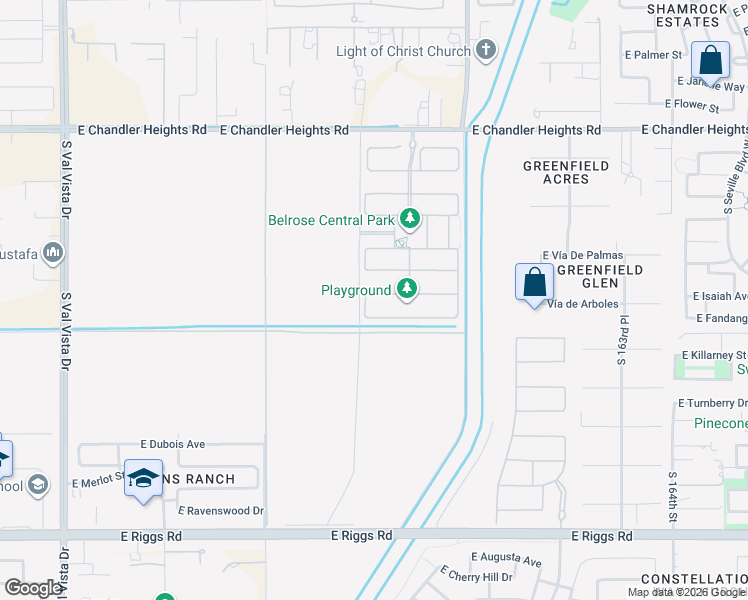 map of restaurants, bars, coffee shops, grocery stores, and more near 15900-15982 East Cloud Drive in Gilbert
