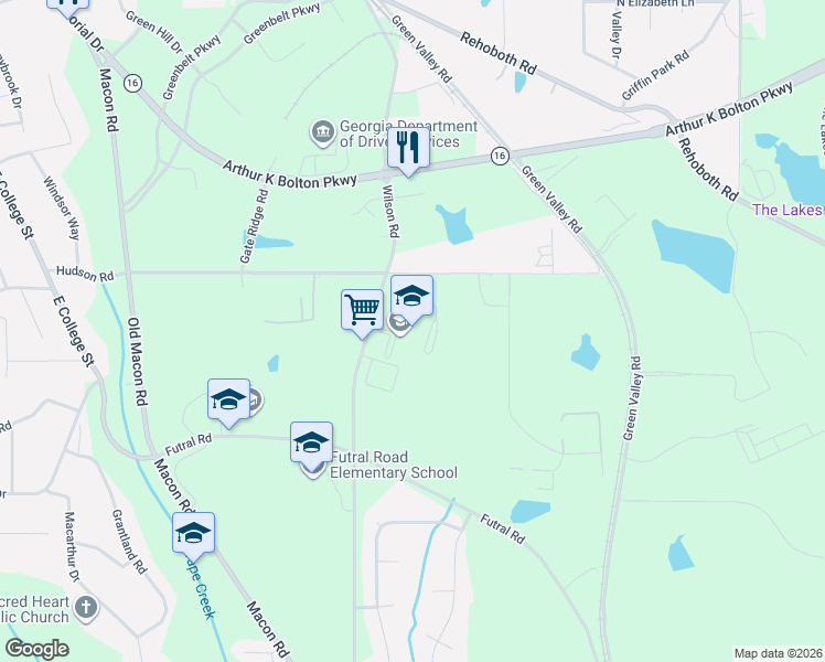 map of restaurants, bars, coffee shops, grocery stores, and more near 443 Hudson Road in Griffin