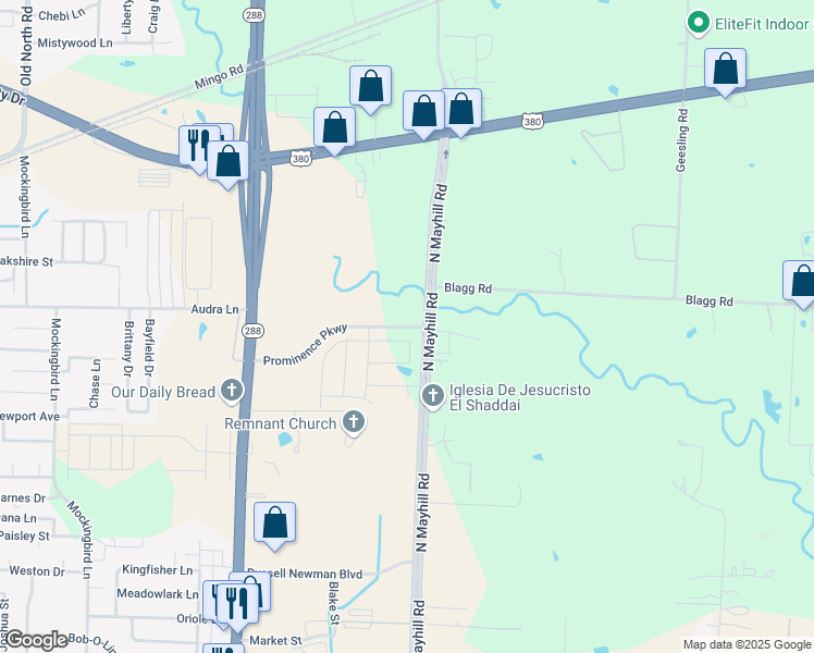 map of restaurants, bars, coffee shops, grocery stores, and more near 1309 Raleigh Path in Denton