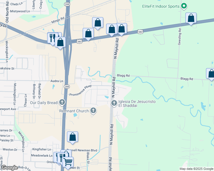 map of restaurants, bars, coffee shops, grocery stores, and more near 1309 Raleigh Path in Denton