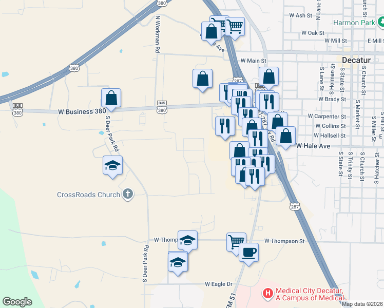 map of restaurants, bars, coffee shops, grocery stores, and more near in Decatur