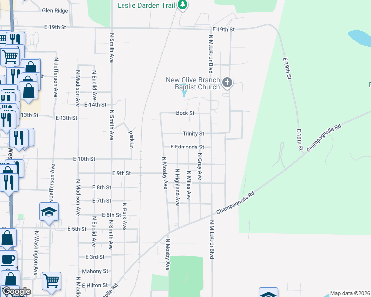 map of restaurants, bars, coffee shops, grocery stores, and more near 1414 North Miles Avenue in El Dorado