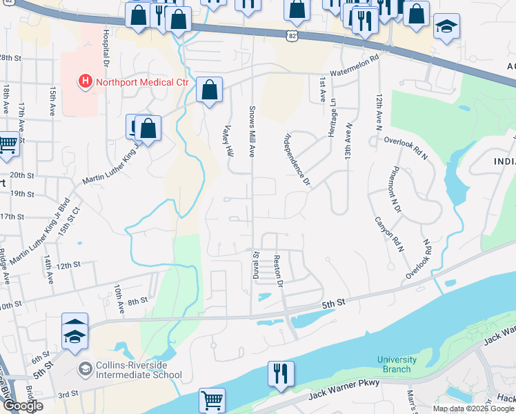 map of restaurants, bars, coffee shops, grocery stores, and more near 924 17th Ave N in Tuscaloosa