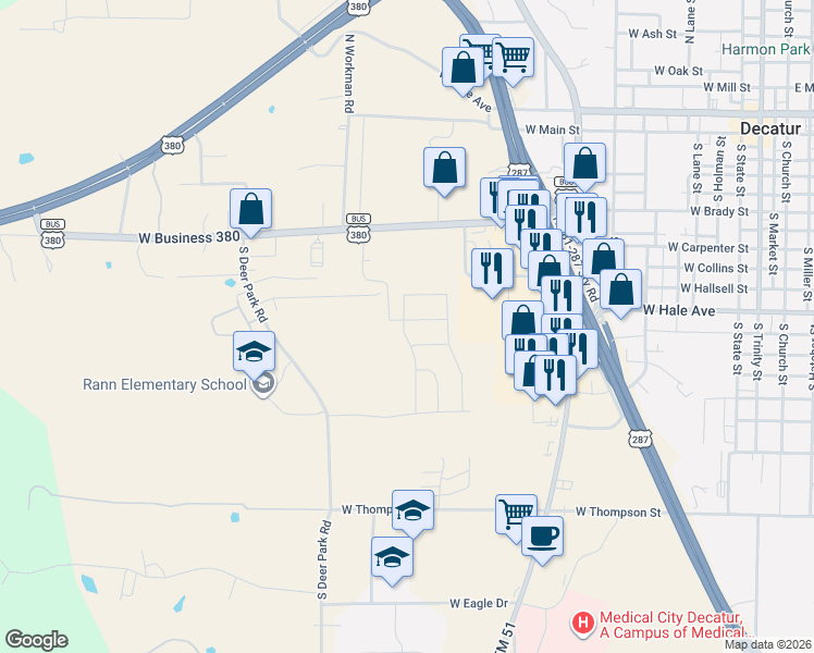 map of restaurants, bars, coffee shops, grocery stores, and more near 908 Sage Drive in Decatur