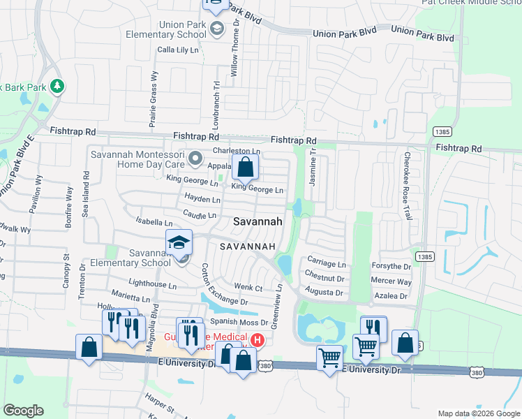 map of restaurants, bars, coffee shops, grocery stores, and more near 1200 Hayden Lane in Denton County