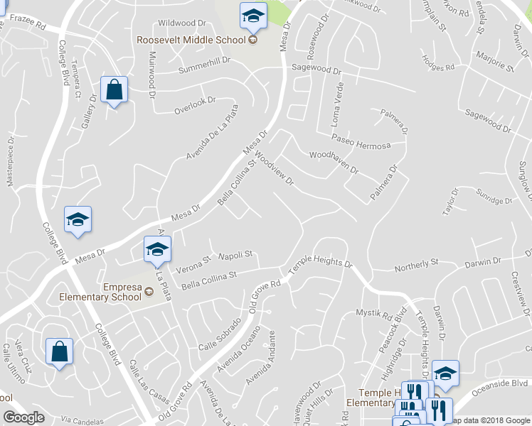 map of restaurants, bars, coffee shops, grocery stores, and more near 1242 Salerno Court in Oceanside