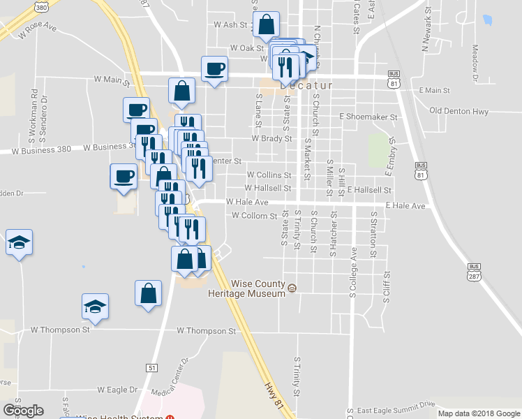 map of restaurants, bars, coffee shops, grocery stores, and more near 205 West Hale Avenue in Decatur