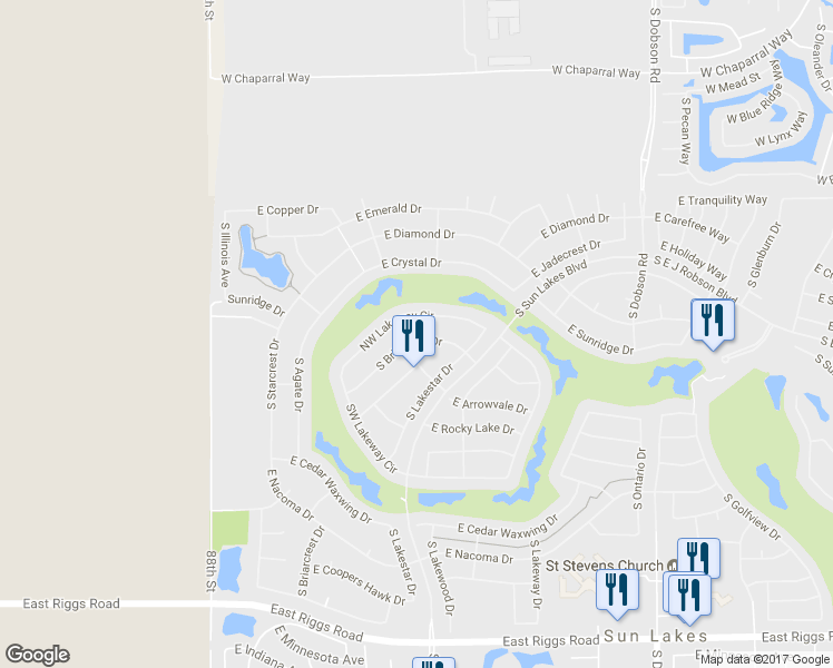 map of restaurants, bars, coffee shops, grocery stores, and more near 24128 South Briarcrest Drive in Sun Lakes