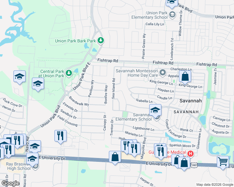 map of restaurants, bars, coffee shops, grocery stores, and more near 1525 Barrier Island Drive in Aubrey