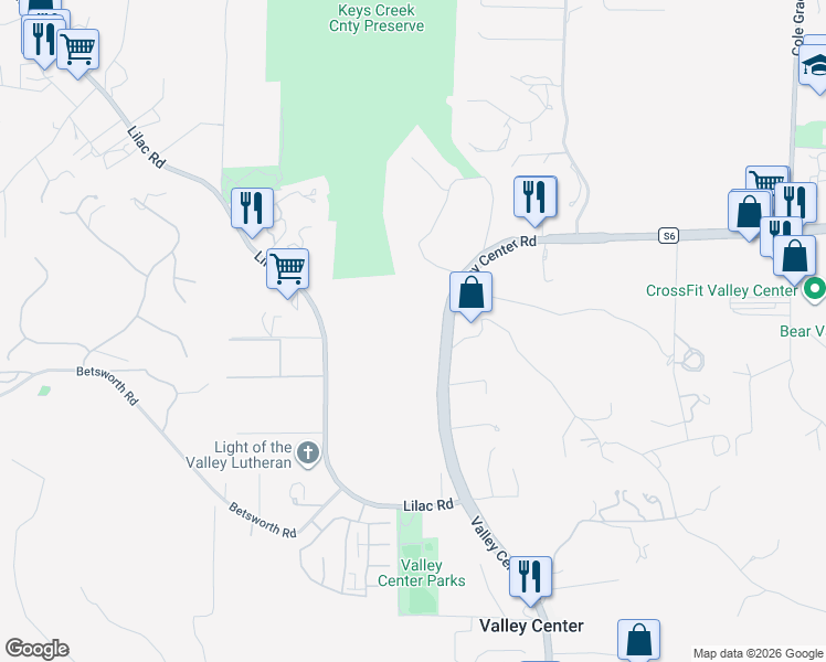 map of restaurants, bars, coffee shops, grocery stores, and more near 28350 Valley Center Road in Valley Center