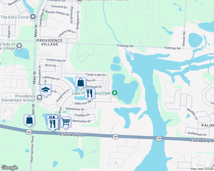 map of restaurants, bars, coffee shops, grocery stores, and more near 10386 Cedar Lake Drive in Denton County