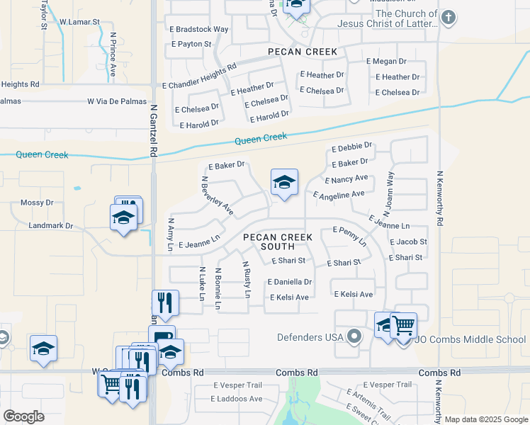 map of restaurants, bars, coffee shops, grocery stores, and more near 871 East Melanie Street in San Tan Valley