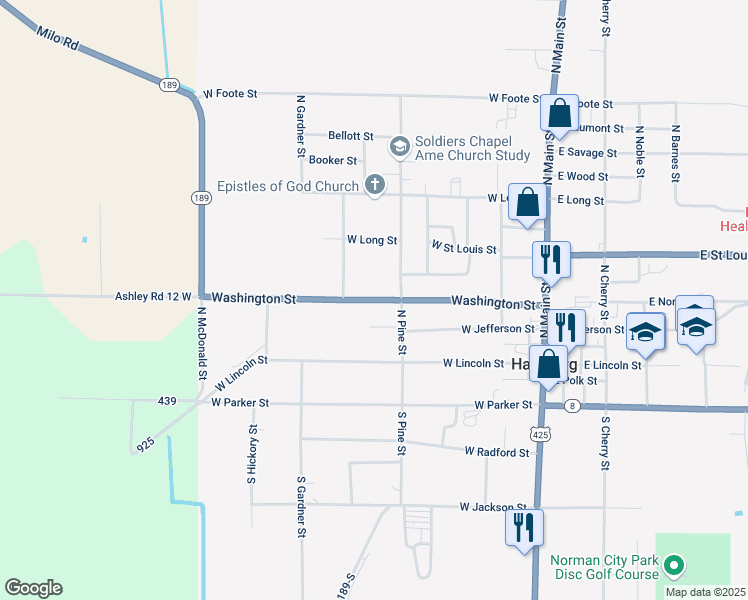 map of restaurants, bars, coffee shops, grocery stores, and more near 511 Washington Street in Hamburg
