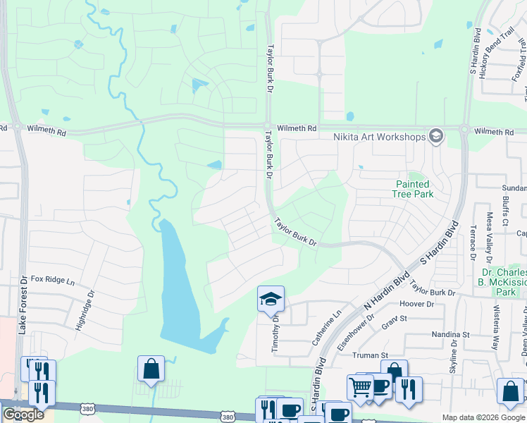 map of restaurants, bars, coffee shops, grocery stores, and more near 2707 County Road 943 in McKinney