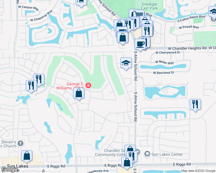 map of restaurants, bars, coffee shops, grocery stores, and more near 10203 East Diamond Drive in Sun Lakes