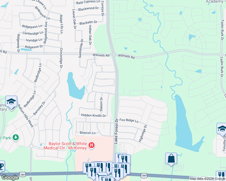 map of restaurants, bars, coffee shops, grocery stores, and more near 5004 Summit View Drive in McKinney