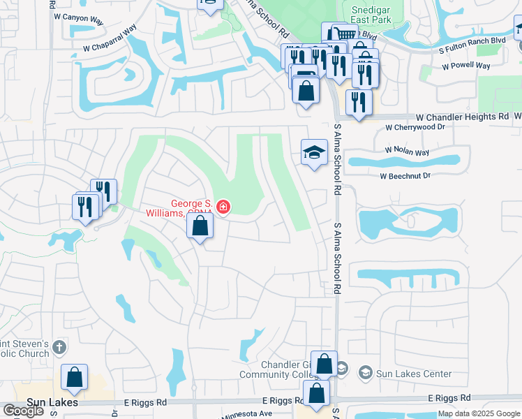 map of restaurants, bars, coffee shops, grocery stores, and more near 10203 East Diamond Drive in Sun Lakes