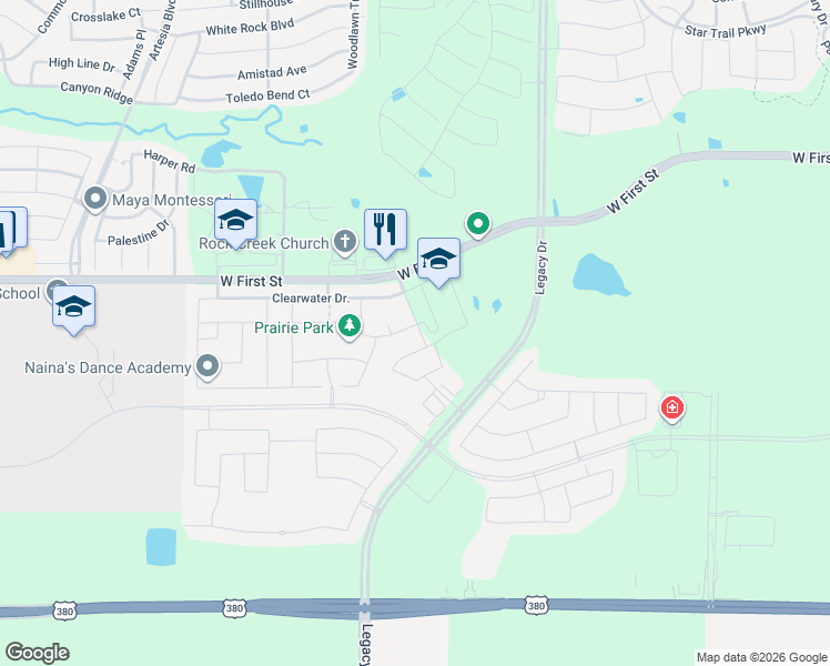 map of restaurants, bars, coffee shops, grocery stores, and more near 2681 Highland Street in Prosper