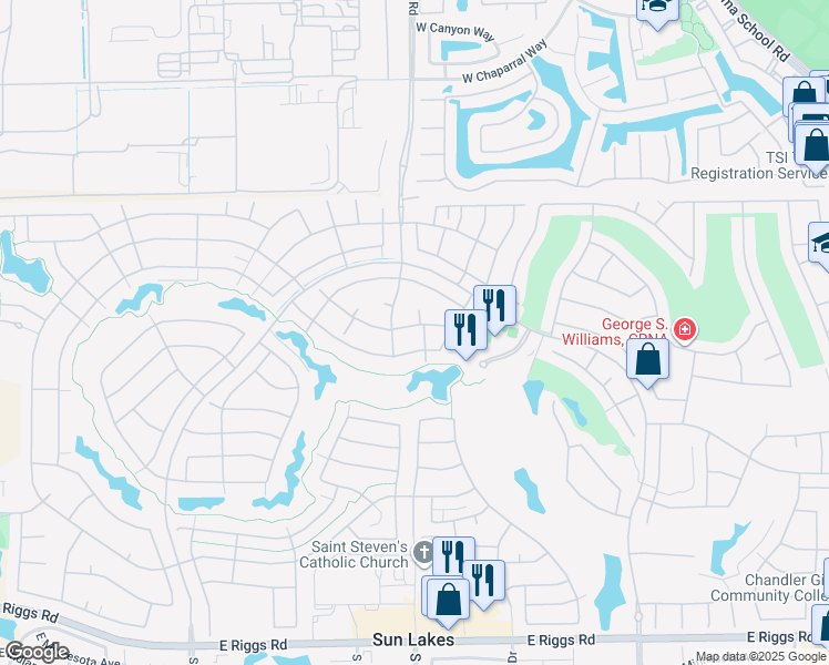 map of restaurants, bars, coffee shops, grocery stores, and more near 9555 East Sunburst Drive in Sun Lakes