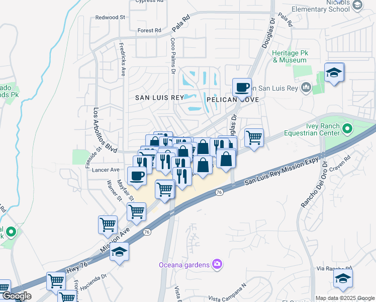 map of restaurants, bars, coffee shops, grocery stores, and more near 219 North El Camino Real in Oceanside