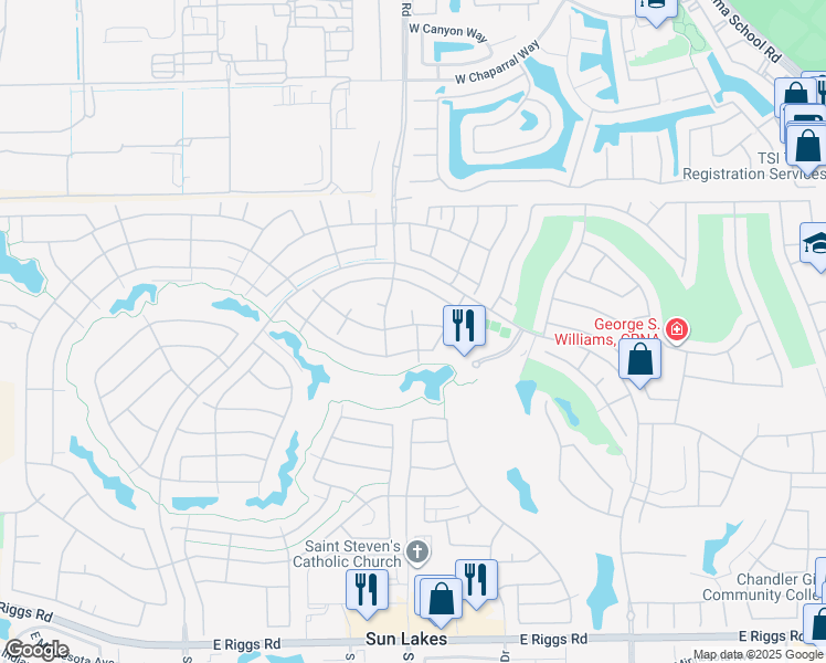 map of restaurants, bars, coffee shops, grocery stores, and more near 9555 East Sunburst Drive in Sun Lakes