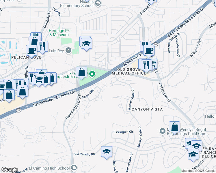 map of restaurants, bars, coffee shops, grocery stores, and more near 122 Elena Way in Oceanside