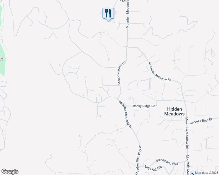 map of restaurants, bars, coffee shops, grocery stores, and more near Meadow Glen Way West in Hidden Meadows