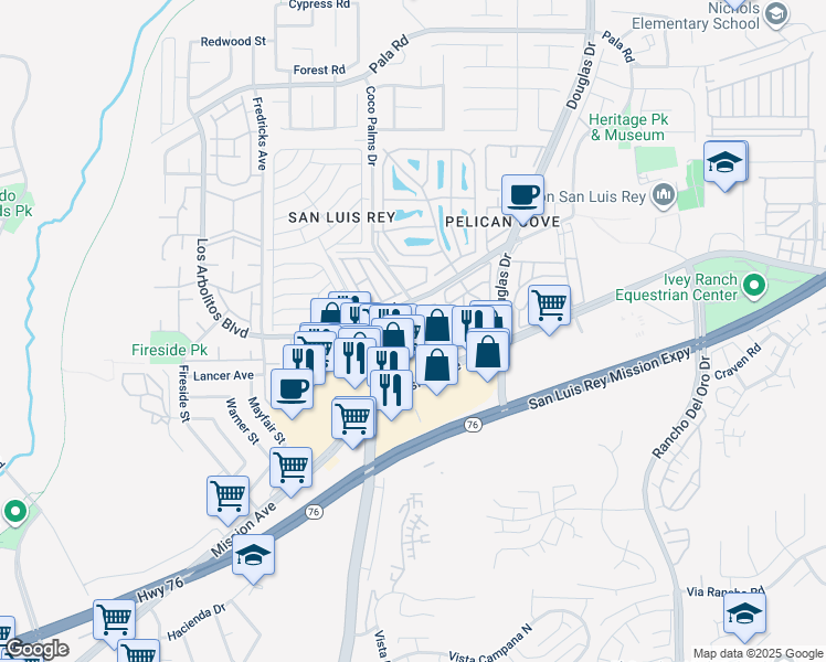 map of restaurants, bars, coffee shops, grocery stores, and more near 219 North El Camino Real in Oceanside