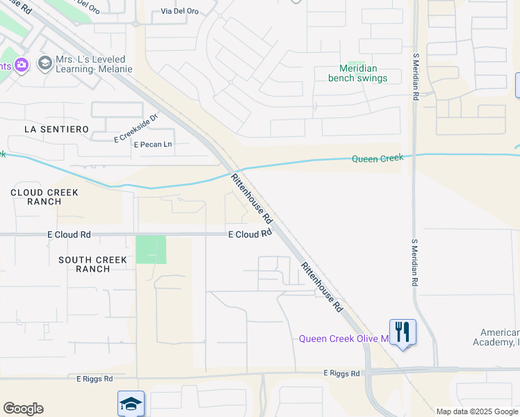 map of restaurants, bars, coffee shops, grocery stores, and more near 24289 South Rittenhouse Road in Queen Creek