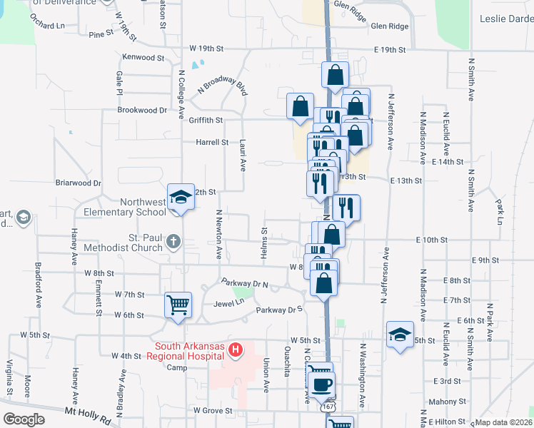 map of restaurants, bars, coffee shops, grocery stores, and more near 438 Melrose Street in El Dorado