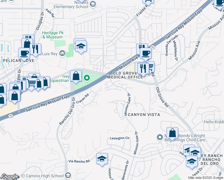 map of restaurants, bars, coffee shops, grocery stores, and more near 4231 Vista Del Rio Way in Oceanside