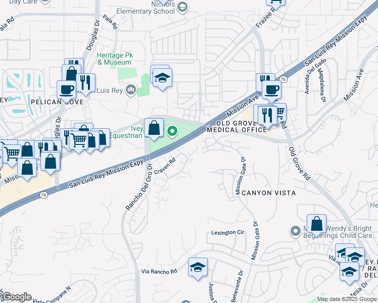 map of restaurants, bars, coffee shops, grocery stores, and more near 135 Alicia Way in Oceanside