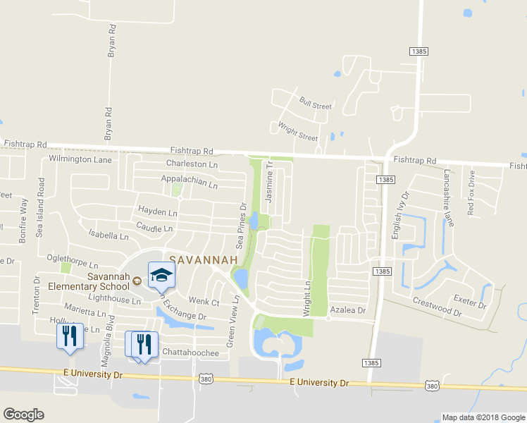 map of restaurants, bars, coffee shops, grocery stores, and more near 1601 Jasmine Tr in Denton County