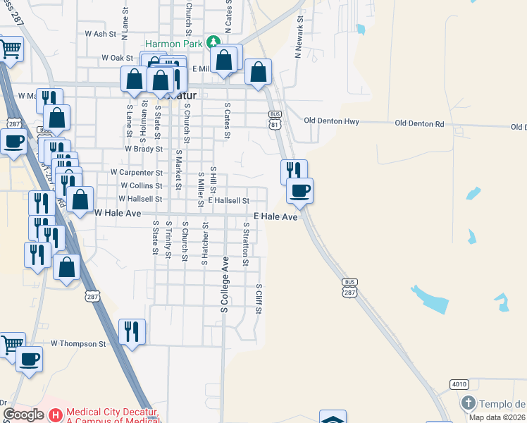 map of restaurants, bars, coffee shops, grocery stores, and more near 602 East Hale Avenue in Decatur