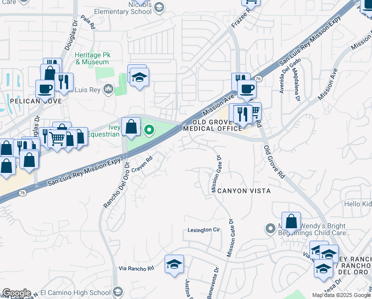 map of restaurants, bars, coffee shops, grocery stores, and more near 122 Elena Way in Oceanside