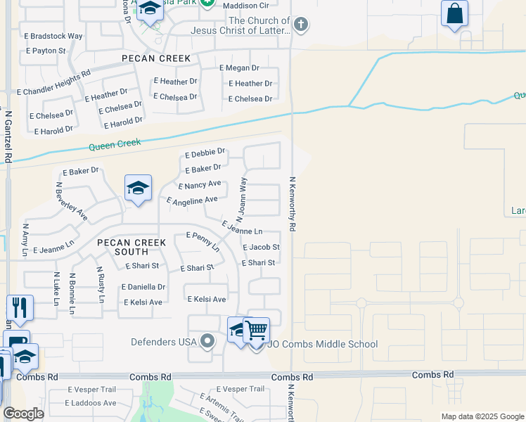 map of restaurants, bars, coffee shops, grocery stores, and more near 1703 East Melanie Street in San Tan Valley