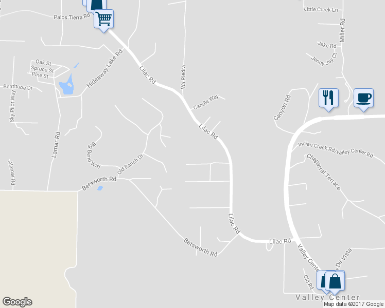 map of restaurants, bars, coffee shops, grocery stores, and more near 28486 Lilac Road in Valley Center