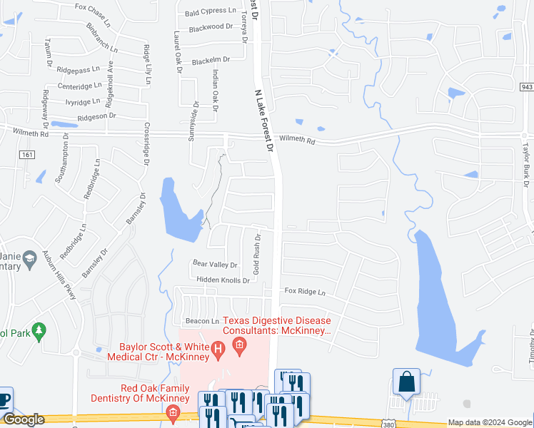 map of restaurants, bars, coffee shops, grocery stores, and more near 5009 Promised Land Drive in McKinney