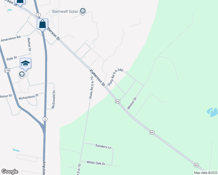 map of restaurants, bars, coffee shops, grocery stores, and more near 20 State Road S-6-340 in Barnwell