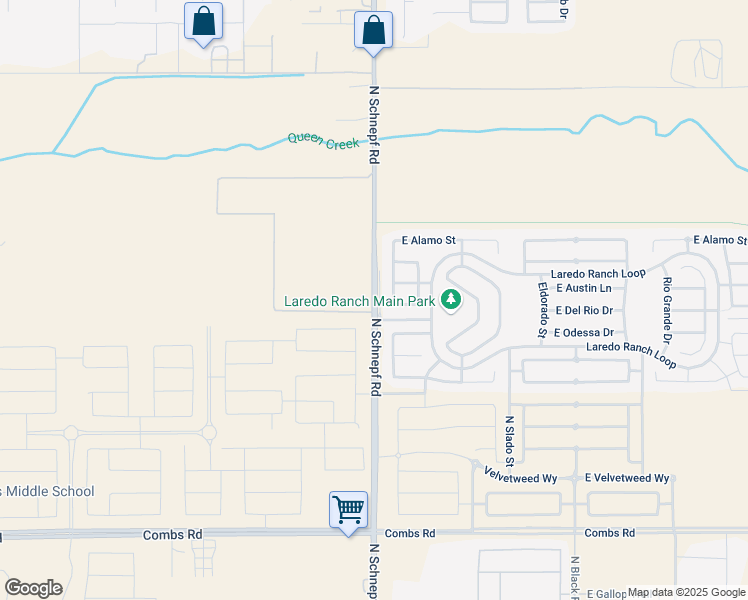 map of restaurants, bars, coffee shops, grocery stores, and more near 38262 North Schnepf Road in San Tan Valley