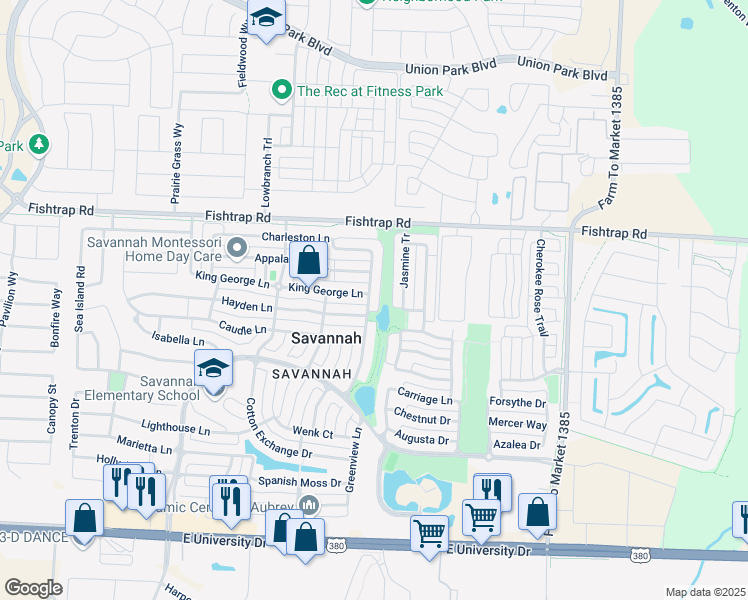 map of restaurants, bars, coffee shops, grocery stores, and more near 1241 Hayden Lane in Denton County