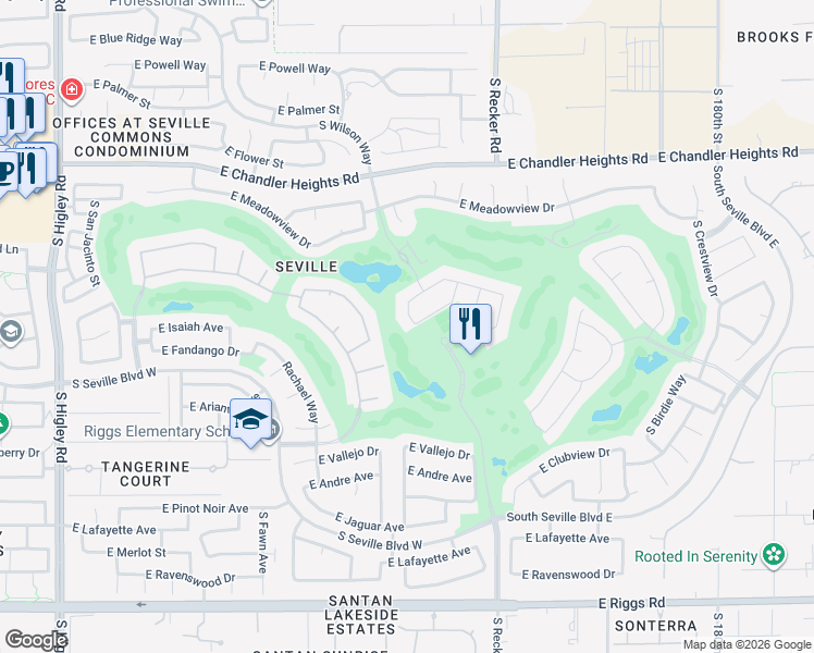 map of restaurants, bars, coffee shops, grocery stores, and more near 6645 South Clubhouse Drive in Gilbert