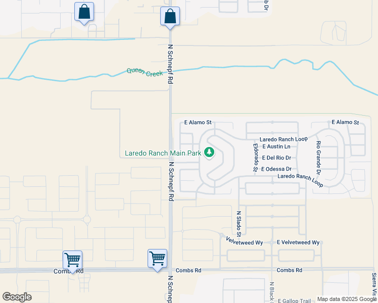 map of restaurants, bars, coffee shops, grocery stores, and more near 3641 East Del Rio Drive in Queen Creek
