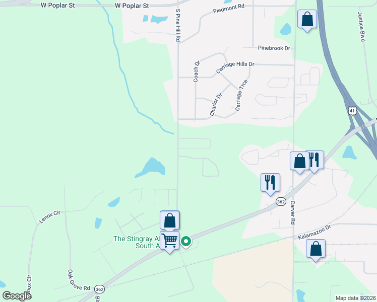map of restaurants, bars, coffee shops, grocery stores, and more near 1835 Carrington Drive in Griffin