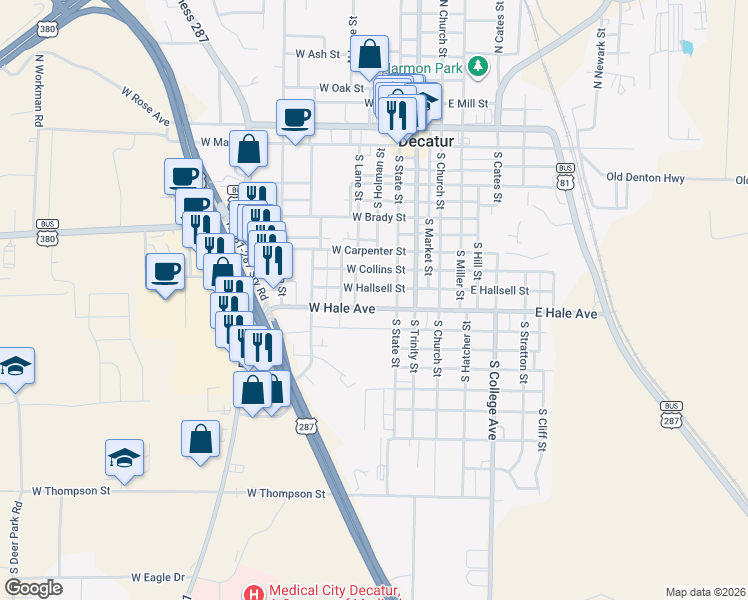 map of restaurants, bars, coffee shops, grocery stores, and more near 205 West Hale Avenue in Decatur